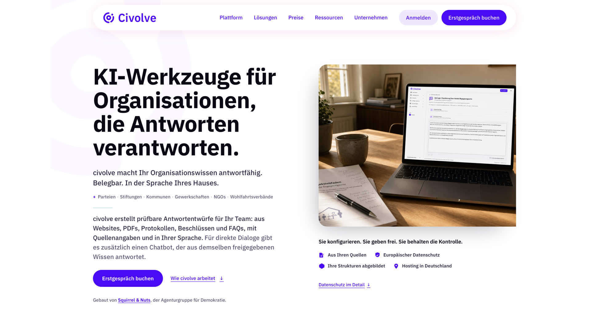Screenshot der Webseite von civolve.ai